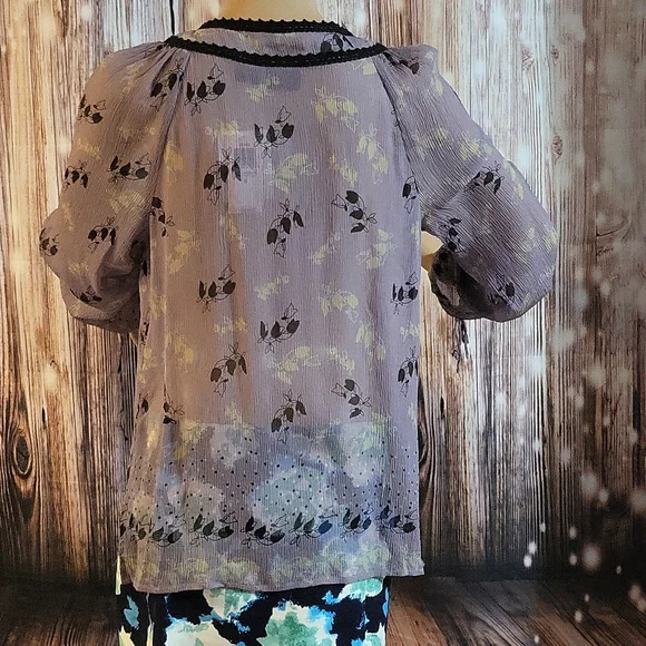 I.N.C Women's 100% Pure Silk Floral Long Sleeve Blouse Size 6 - Picture 6 of 11